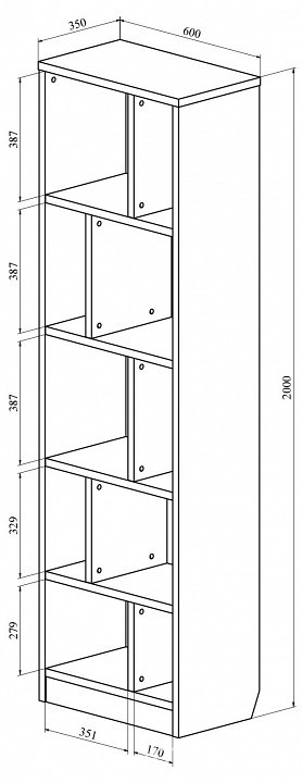 Стеллаж Виктория ВИ-06 (дуб крафт золотой   600x350x2000)