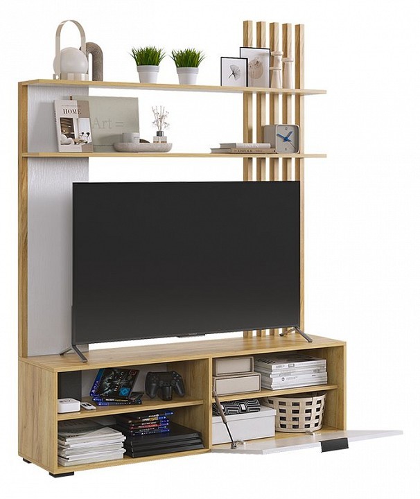 Стенка для гостиной Бери (дуб крафт золотой белое дерево 1400x350x1810) Стенка для гостиной Бери (дуб крафт золотой белое дерево 1400x350x1810)