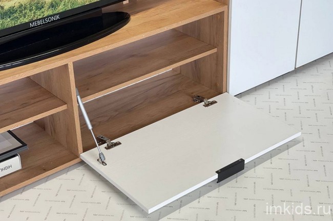 Стенка для гостиной Бери (дуб крафт золотой белое дерево 1400x350x1810) Стенка для гостиной Бери (дуб крафт золотой белое дерево 1400x350x1810)