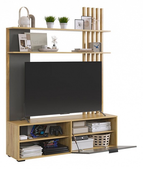 Стенка для гостиной Бери (дуб крафт золотой графит 1400x350x1810) Стенка для гостиной Бери (дуб крафт золотой графит 1400x350x1810)