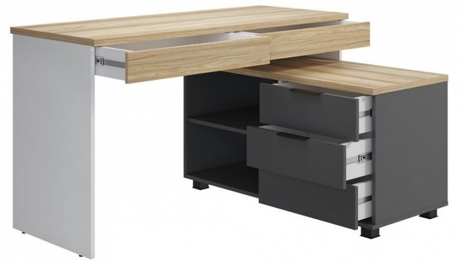 Стол письменный СкайЛайт (белый, графит, ячменный графит, ячменный  1350x1070x755)