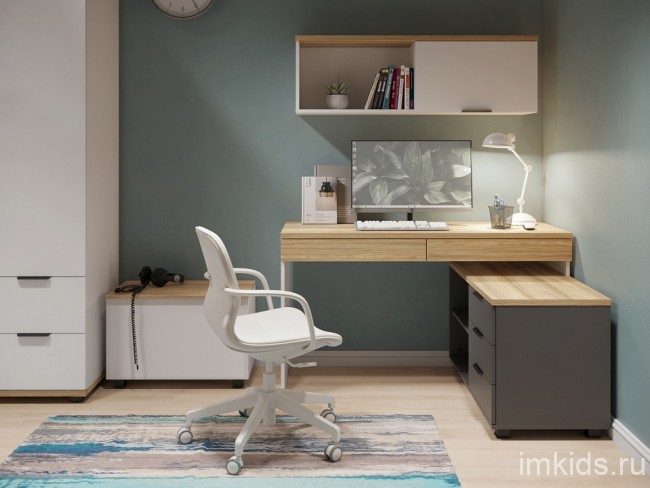 Стол письменный СкайЛайт (белый, графит, ячменный графит, ячменный  1350x1070x755)