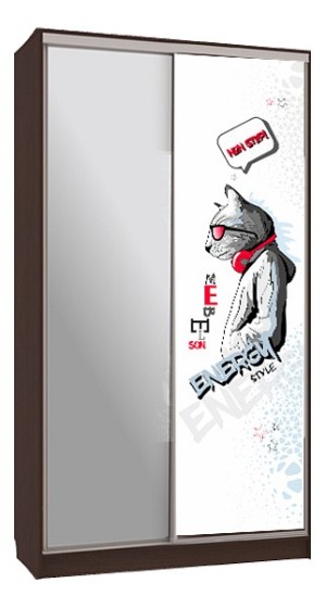 Шкаф-купе Рио 9-600 Энерджи (венге зеркальный, цветной рисунок Энерджи  1200x604x2305)
