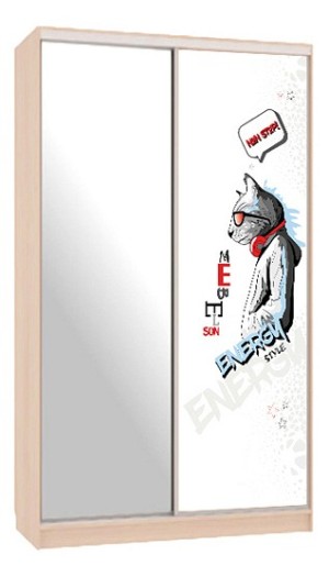 Шкаф-купе Рио 9-600 Энерджи (дуб млечный зеркальный, цветной рисунок Энерджи  1200x604x2305)