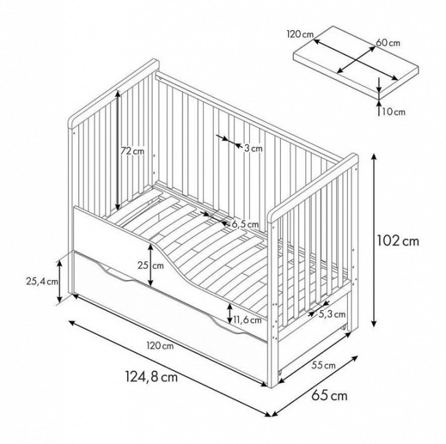 Кроватка Simple 310-03 (графит графит  1248x650x1020)