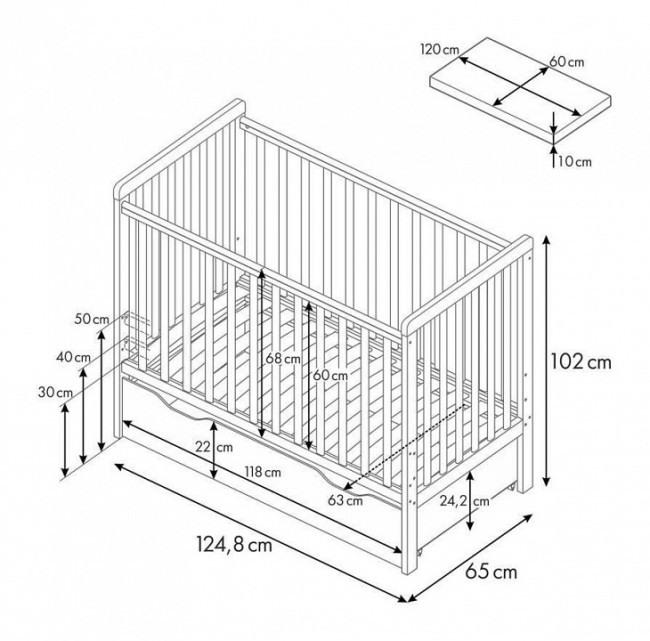 Кроватка Simple 310-03 (графит графит  1248x650x1020)