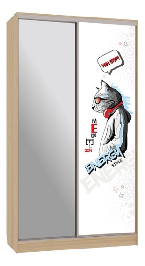 Шкаф-купе Рио 9-600 Энерджи (дуб сонома зеркальный, цветной рисунок Энерджи  1200x604x2305)