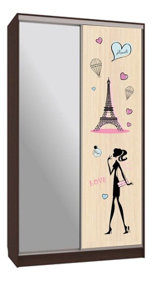 Шкаф-купе Рио 1-600 Амели (венге зеркальный, цветной рисунок Амели  1200x604x2305)