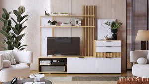 Набор для гостиной Бери К3 (дуб крафт золотой белое дерево  )