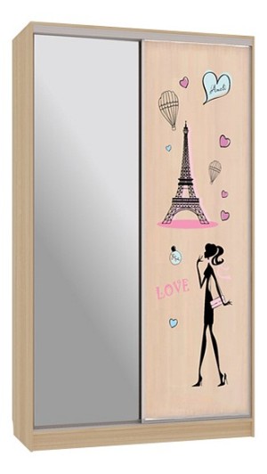 Шкаф-купе Рио 1-600 Амели (дуб сонома зеркальный, цветной рисунок Амели  1200x604x2305)