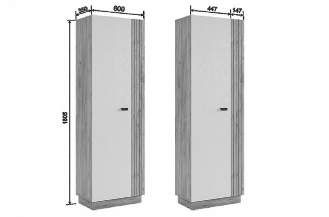 Шкаф платяной Моди (дуб крафт золотой белое дерево  600x350x1885)