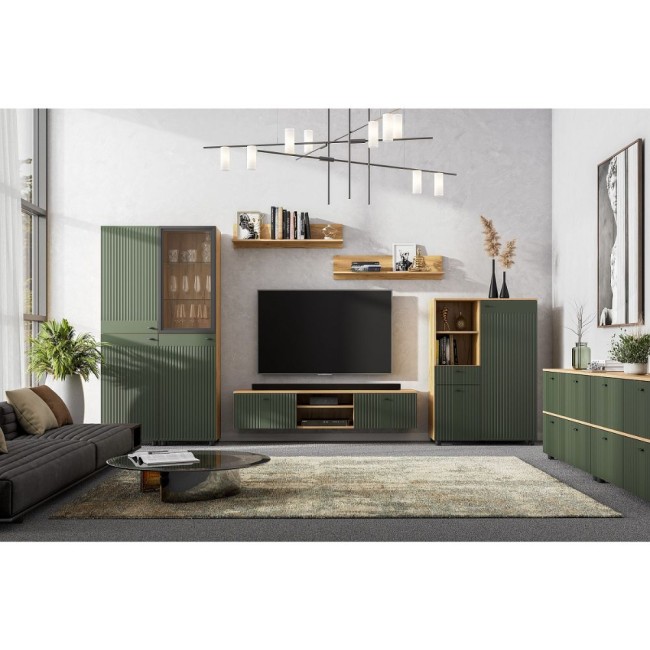 Тумба под телевизор широкая Милан, олива софт