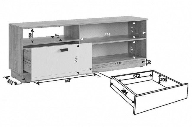 Тумба Моди (дуб крафт золотой белое дерево 1550x350x550) Тумба Моди (дуб крафт золотой белое дерево 1550x350x550)