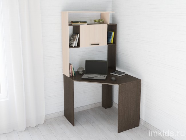 Стол компьютерный Квартет-12 со стеллажом, венге/дуб молочный