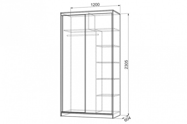Шкаф-купе Рио 2-600 с зеркалом (венге зеркальный, кремовый  1200x604x2305)