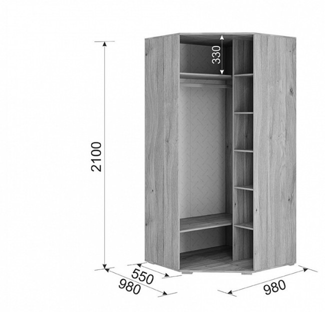 Шкаф платяной Лайк 06.01 (дуб мария дуб мария, изумруд  980x980x2100)