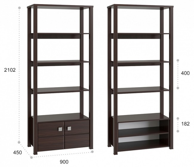 Стеллаж комбинированный Изабель ИЗ-62К (орех темный орех темный  900x450x2102)