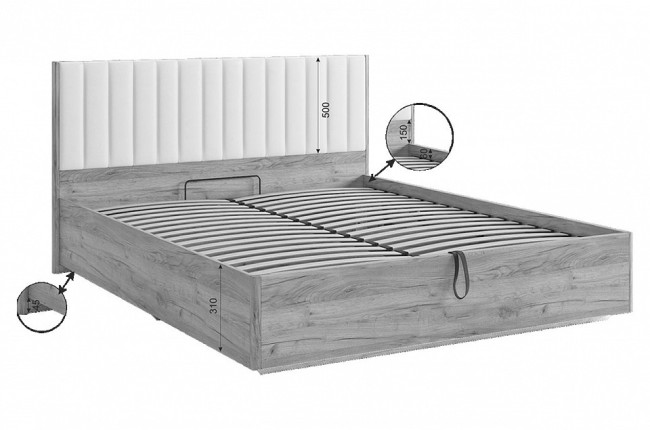 Кровать двуспальная Адам (дуб крафт золотой  грей алькантара 2074x1702x1005)