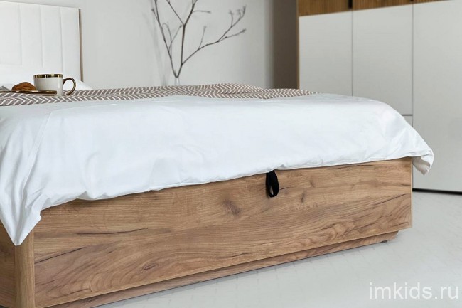 Кровать двуспальная Адам (дуб крафт золотой  белоснежный 2074x1702x1005)