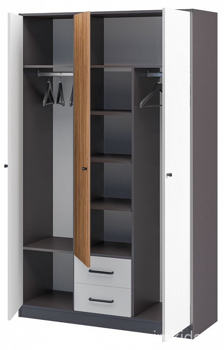 Шкаф платяной Мальма (графит белый, дуб стирлинг  1260x450x2000)