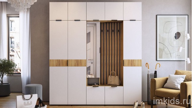 Шкаф для белья Бери (дуб крафт золотой белое дерево  400x350x1826)