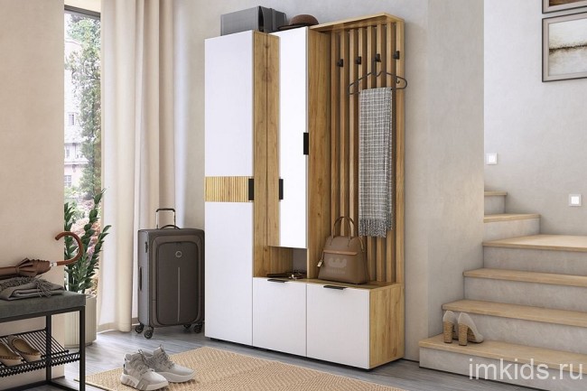 Шкаф для белья Бери (дуб крафт золотой белое дерево  400x350x1826)