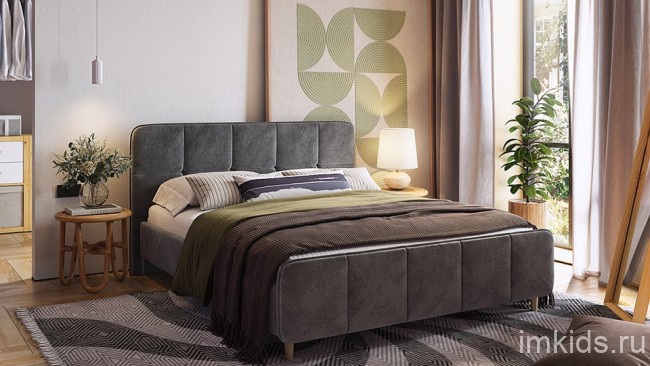Кровать двуспальная Грета ( грей алькантара 2130x1820x1040) Кровать двуспальная Грета ( грей алькантара 2130x1820x1040)