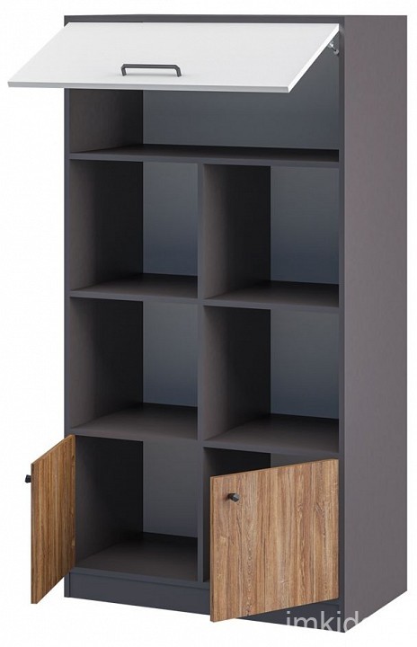 Шкаф комбинированный Мальма (графит белый, дуб стирлинг  850x450x1600)