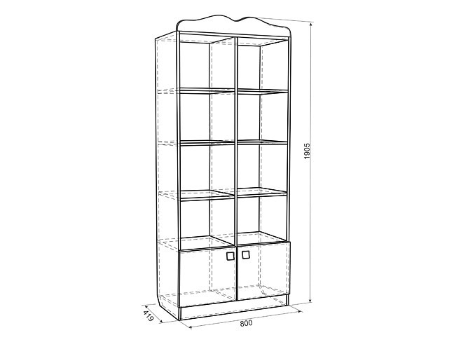 Стеллаж комбинированный Фэнтези MDF-03 (белый рамух белый рамух с рисунком  800x419x1905)