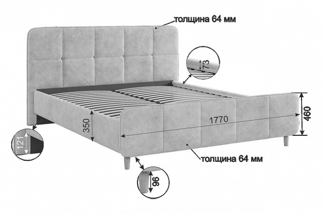 Кровать двуспальная Грета ( песок алькантара 2130x1820x1040) Кровать двуспальная Грета ( песок алькантара 2130x1820x1040)