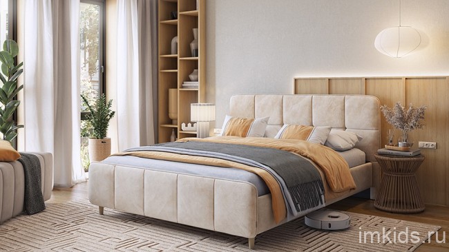 Кровать двуспальная Грета ( песок алькантара 2130x1820x1040) Кровать двуспальная Грета ( песок алькантара 2130x1820x1040)