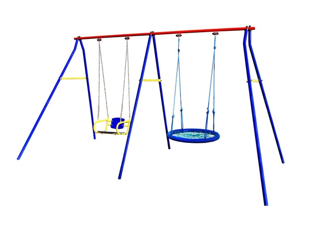 Качели дачные "Пионер 2" двойные качели цепные со спинкой + качели гнездо 76 см. (сетка)