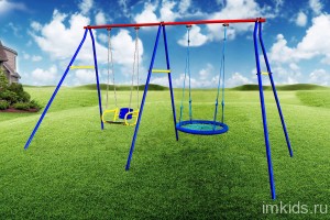 Качели дачные "Пионер 2" двойные качели цепные со спинкой + качели гнездо 76 см. (сетка)