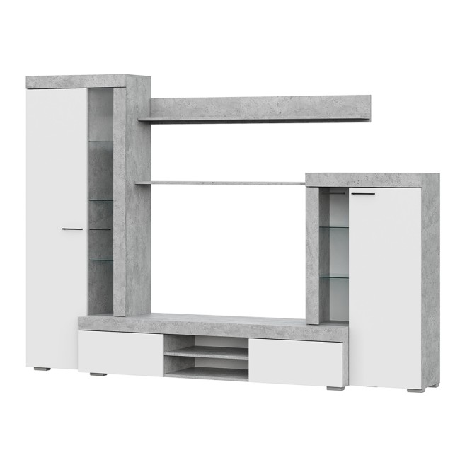 Стенка в гостиную МГС 5, цемент светлый/белый Стенка в гостиную МГС 5, цемент светлый/белый