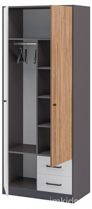 Шкаф платяной Мальма (графит белый, дуб стирлинг  840x450x2000)