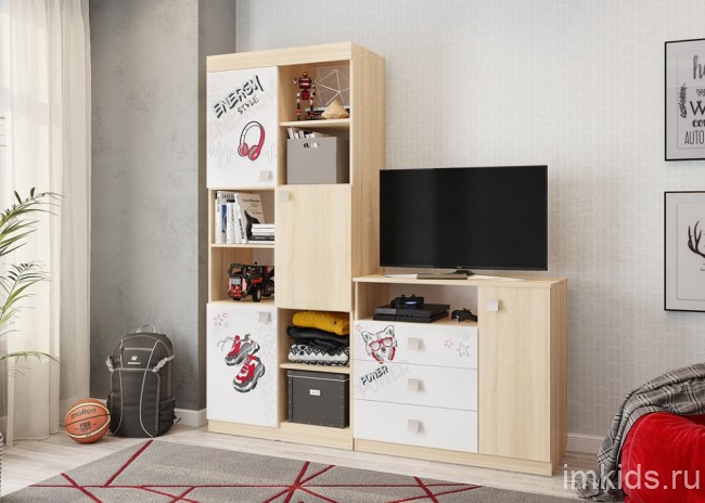 Комод Энерджи (дуб сонома белый с рисунком, дуб сонома  900x425x810)