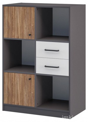 Тумба комбинированная Мальма (графит белый, дуб стирлинг  850x450x1210)