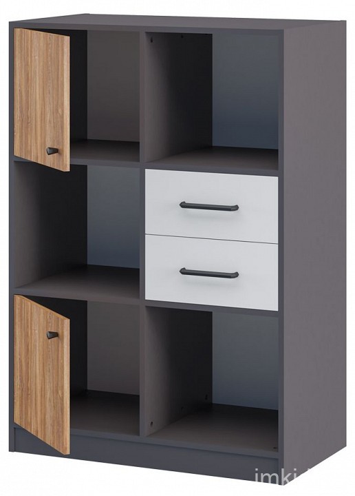 Тумба комбинированная Мальма (графит белый, дуб стирлинг  850x450x1210)