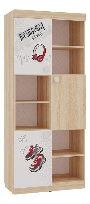 Стеллаж комбинированный Энерджи (дуб сонома белый с рисунком, дуб сонома  800x420x1895)