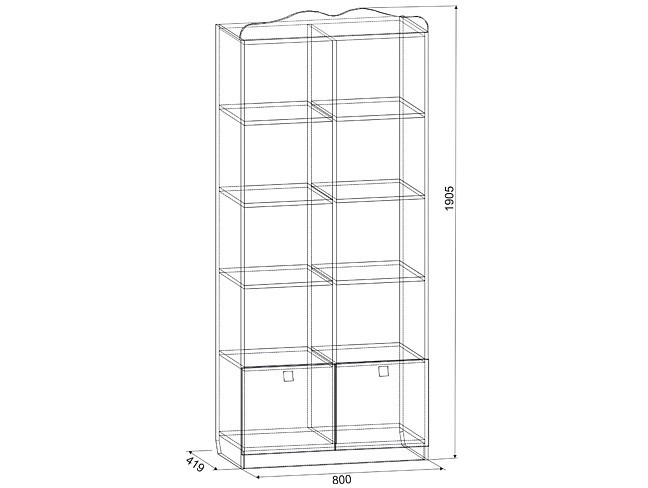 Стеллаж комбинированный Амели MDA-03 (дуб молочный дуб молочный с рисунком  800x419x1905)