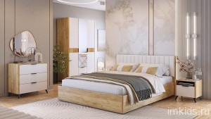 Гарнитур для спальни Адам К1 (дуб крафт золотой белое дерево, зеркальный белоснежный )