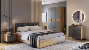 Гарнитур для спальни Адам К2 (дуб крафт золотой графит грей алькантара )