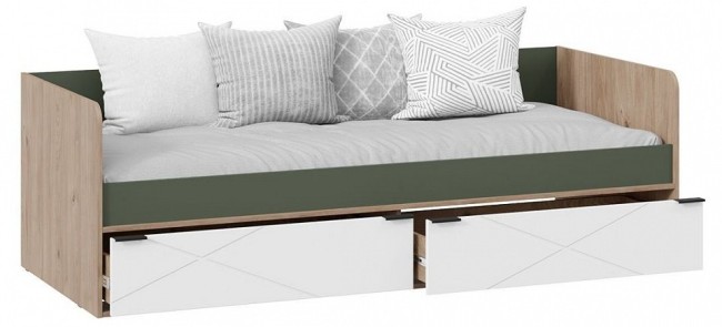 Кровать Лео ТД-410.12.01 (гикори джексон, дымчатый зеленый белый  2032x856x653)