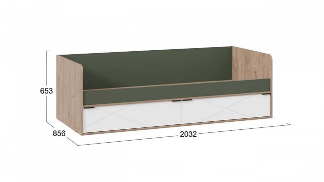 Кровать Лео ТД-410.12.01 (гикори джексон, дымчатый зеленый белый  2032x856x653)