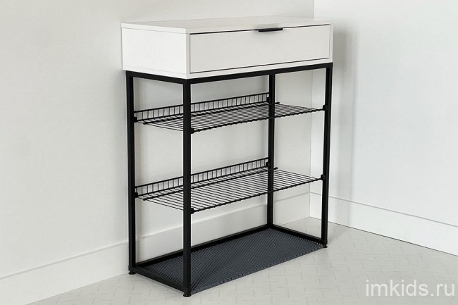 Стеллаж для обуви Краш (белое дерево, черный муар белое дерево 750x334x905) Стеллаж для обуви Краш (белое дерево, черный муар белое дерево 750x334x905)