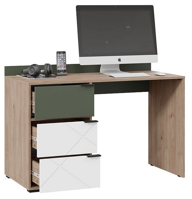 Стол письменный Лео ТД-410.15.02 (гикори джексон белый, дымчатый зеленый  1210x560x819)