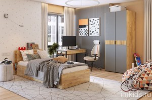 Гарнитур для детской Адам К1 (дуб крафт золотой, черный муар графит, дуб крафт золотой  )