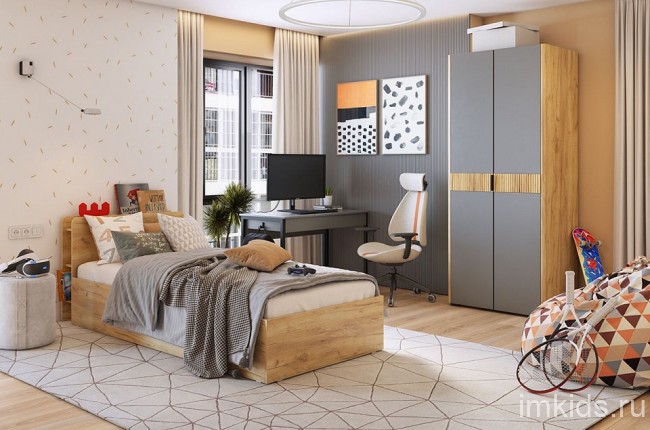 Гарнитур для детской Адам К1 (дуб крафт золотой, черный муар графит, дуб крафт золотой  )