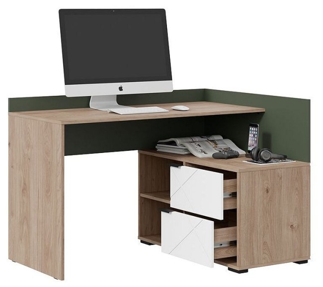 Стол письменный Лео ТД-410.15.03 (гикори джексон, дымчатый зеленый белый  1227x900x819)