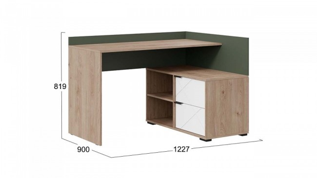 Стол письменный Лео ТД-410.15.03 (гикори джексон, дымчатый зеленый белый  1227x900x819)